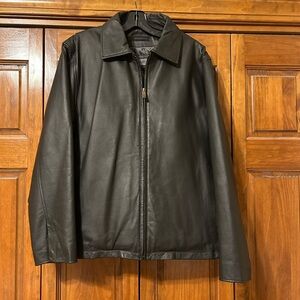 Men's XLD Black Leather Bomber Jacket, Size Medium